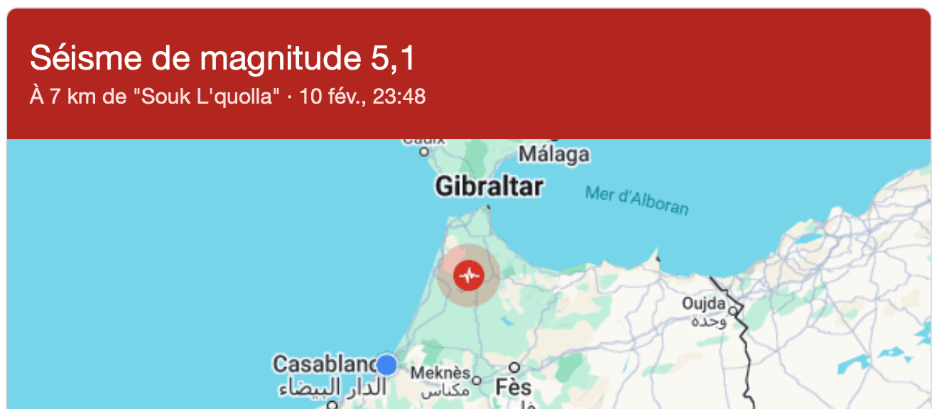 Secousse de 5,1 au nord du Maroc : la terre a tremblé jusqu’à Casablanca